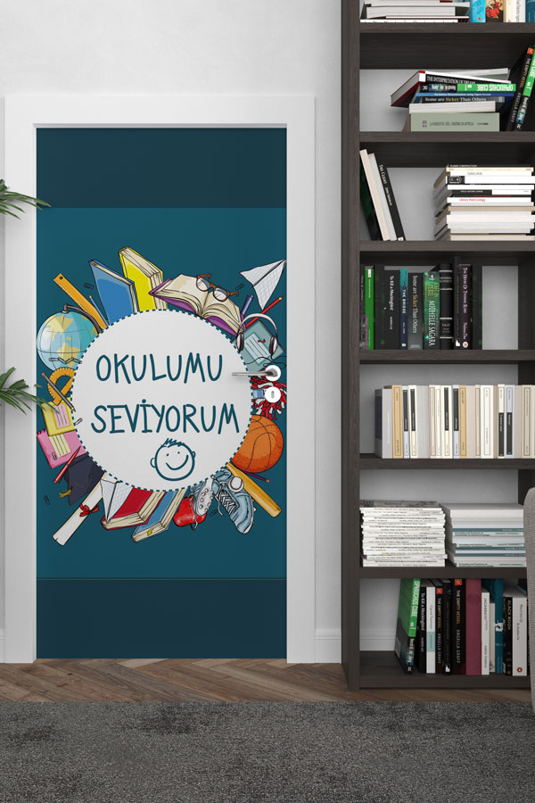 Okulumu Seviyorum Kapı Giydirme - Öğrenme ve Okul Sevgisi Kapı Tasarımı 8995