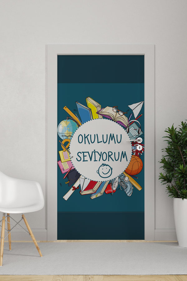 Okulumu Seviyorum Kapı Giydirme - Öğrenme ve Okul Sevgisi Kapı Tasarımı 8995