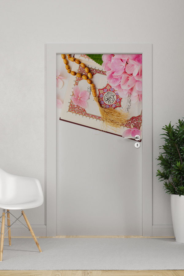 Kur’an-ı Kerim ve Çiçek Motifli Kapı Giydirme Dekoratif Baskı 9547