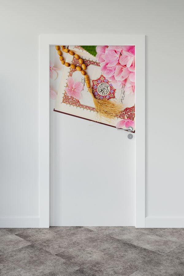 Kur’an-ı Kerim ve Çiçek Motifli Kapı Giydirme Dekoratif Baskı 9547