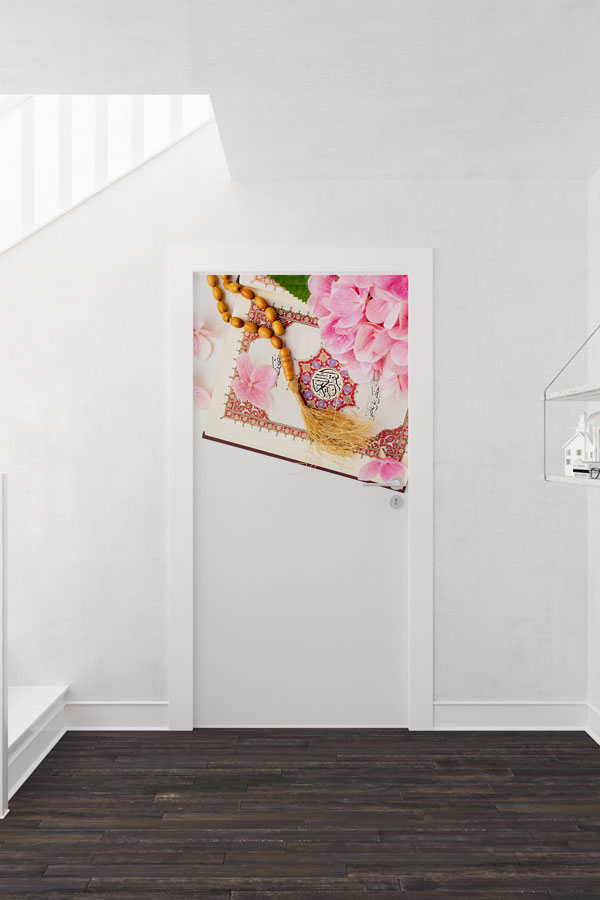 Kur’an-ı Kerim ve Çiçek Motifli Kapı Giydirme Dekoratif Baskı 9547