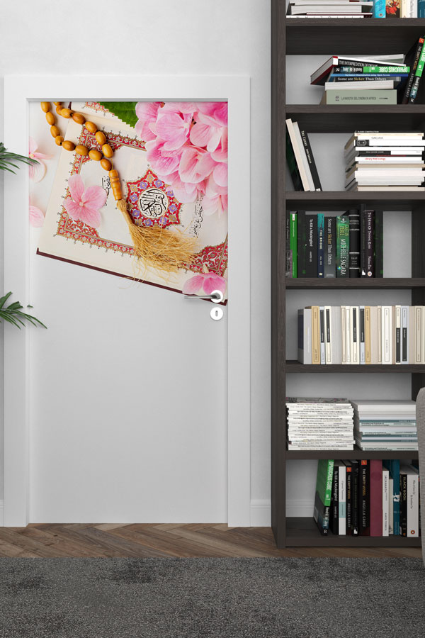 Kur’an-ı Kerim ve Çiçek Motifli Kapı Giydirme Dekoratif Baskı 9547