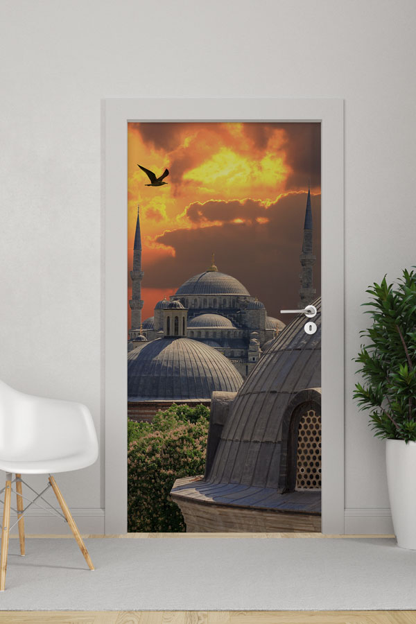 sinif-kapi-giydirmeleri-9606-0 Camii Gün Batımı Manzaralı Kapı Giydirme Dekoratif Baskı 9606