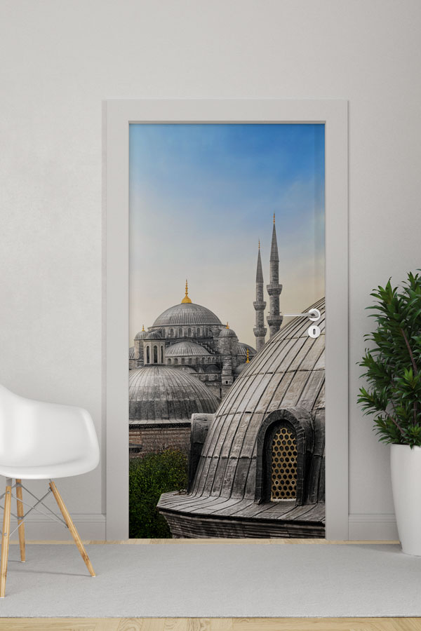 Camii Kubbe ve Minare Manzaralı Kapı Giydirme Dekoratif Baskı 9608