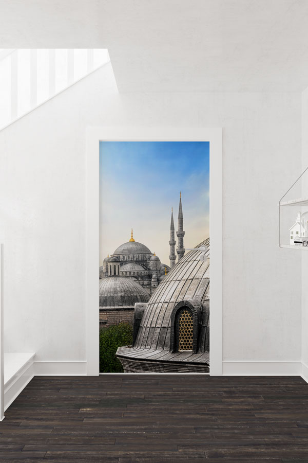 Camii Kubbe ve Minare Manzaralı Kapı Giydirme Dekoratif Baskı 9608