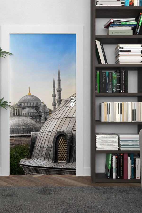 Camii Kubbe ve Minare Manzaralı Kapı Giydirme Dekoratif Baskı 9608