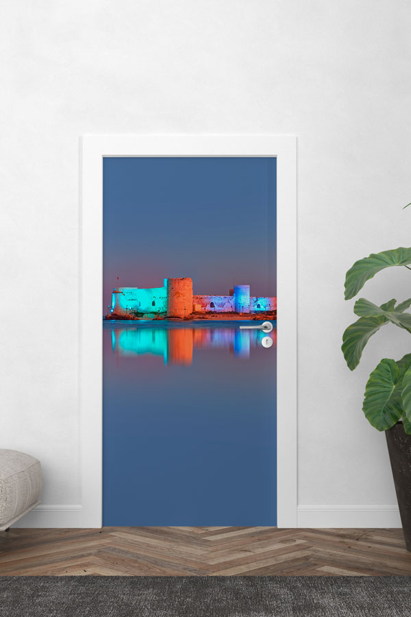 Gece Işıklandırmalı Tarihi Kale Manzaralı Kapı Giydirme 9750