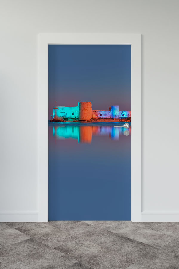 Gece Işıklandırmalı Tarihi Kale Manzaralı Kapı Giydirme 9750