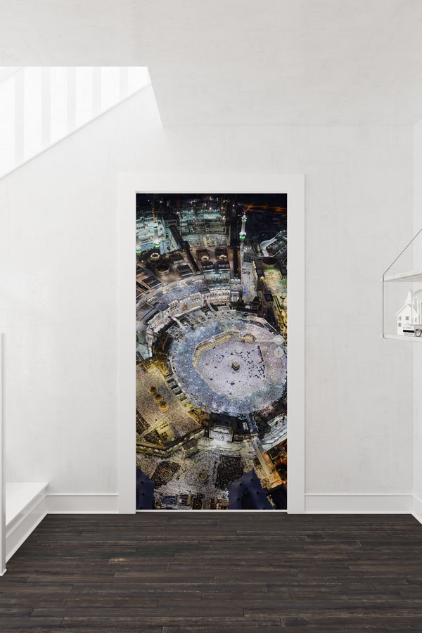 Kabe ve Mekke Gece Manzaralı Kapı Giydirme Tasarımı 9555