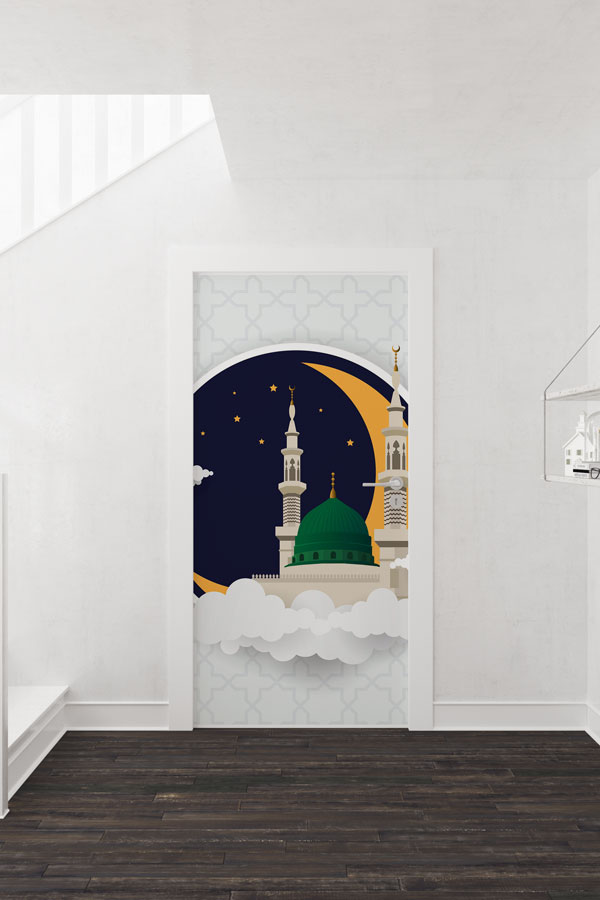 Medine Yeşil Kubbe ve Minare İllüstrasyonlu Kapı Giydirme 9559