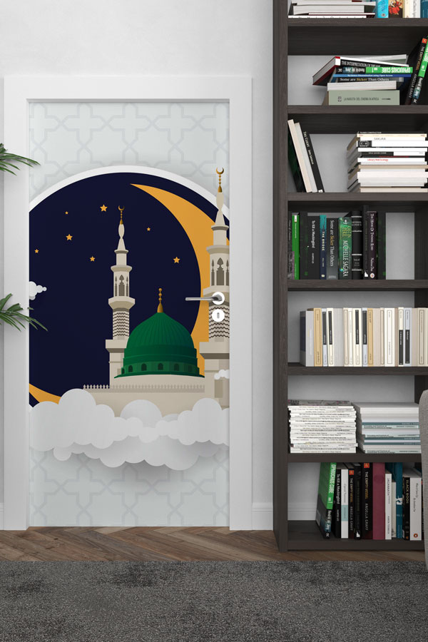 Medine Yeşil Kubbe ve Minare İllüstrasyonlu Kapı Giydirme 9559