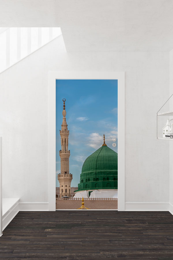 sinif-kapi-tasarimlari-9560-01 Medine Yeşil Kubbe ve Minare Görselli Kapı Giydirme Dekoratif Baskı 9560