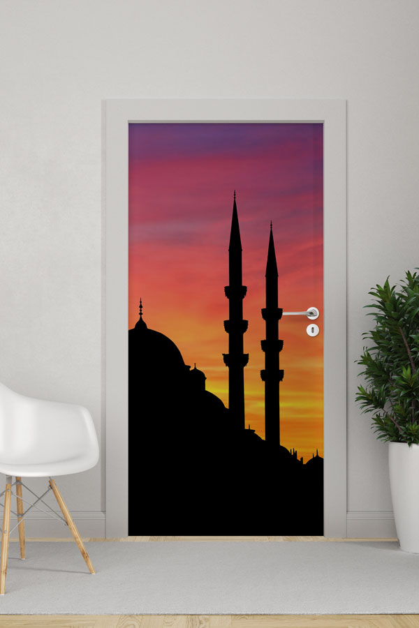 Camii Silüeti Gün Batımı Kapı Giydirme Dekoratif Baskı 9609