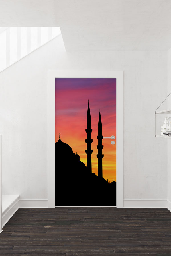 Camii Silüeti Gün Batımı Kapı Giydirme Dekoratif Baskı 9609