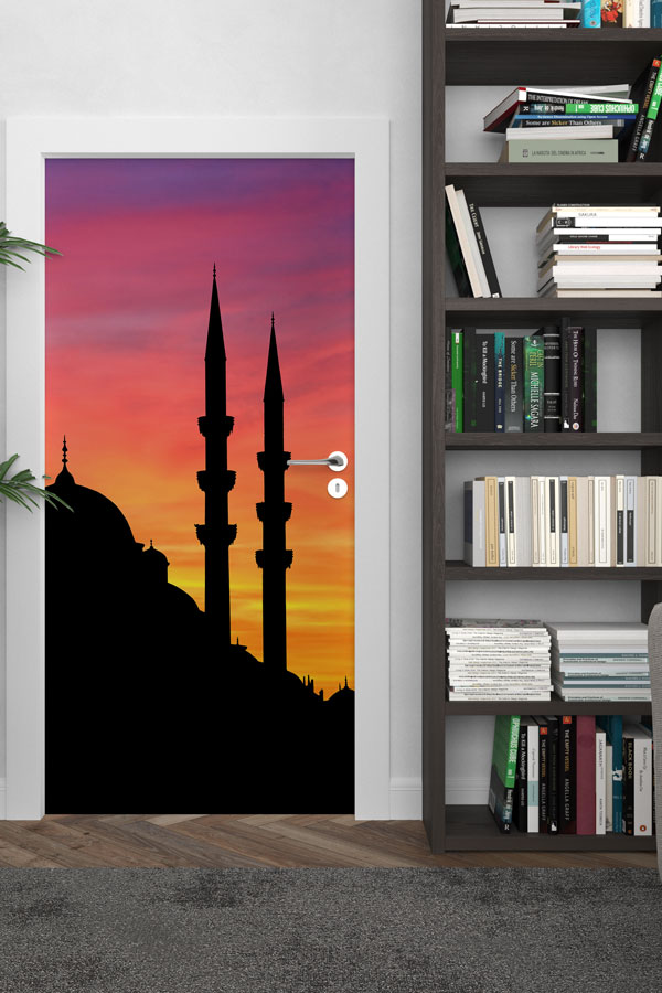Camii Silüeti Gün Batımı Kapı Giydirme Dekoratif Baskı 9609