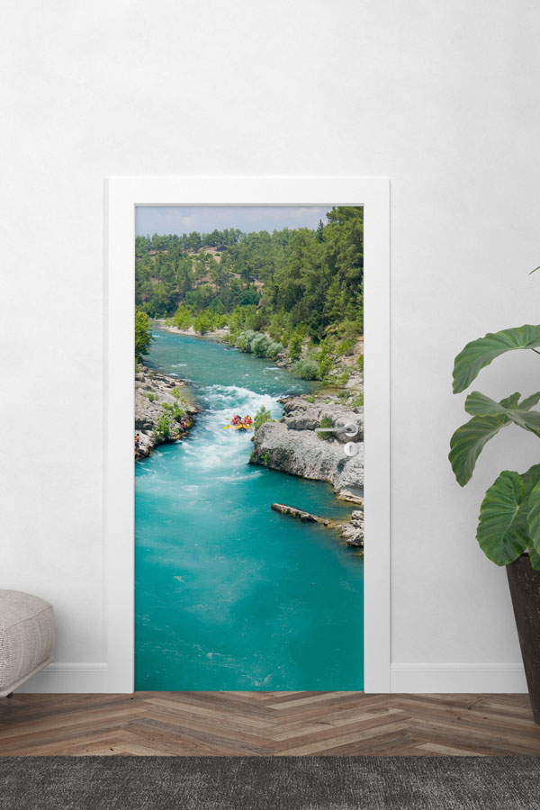 Turkuaz Nehir ve Rafting Manzaralı Kapı Giydirme 9696