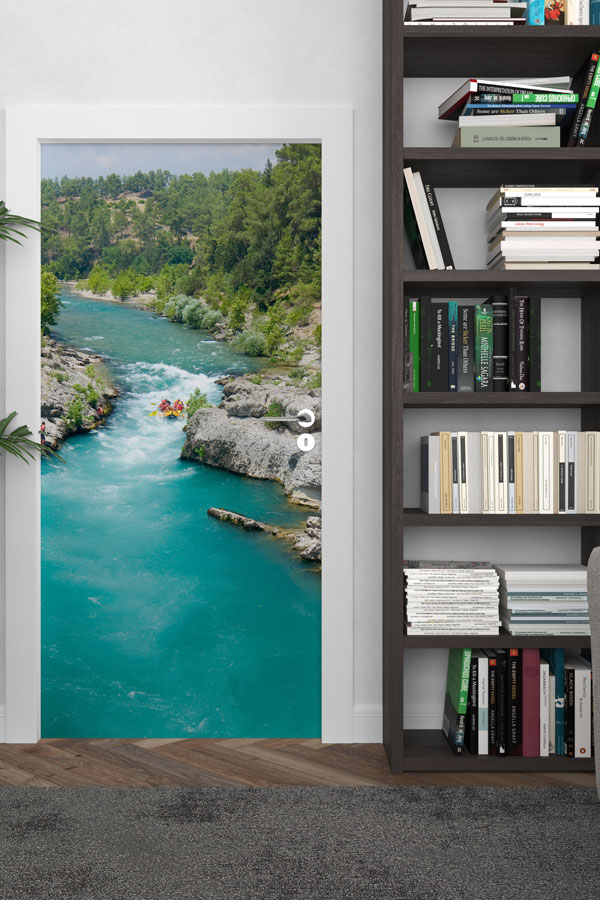 Turkuaz Nehir ve Rafting Manzaralı Kapı Giydirme 9696