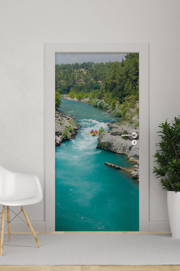 Turkuaz Nehir ve Rafting Manzaralı Kapı Giydirme 9696