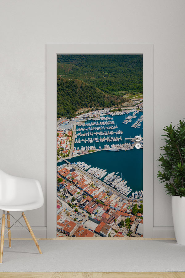 Marina ve Yat Limanı Havadan Görünüm Şehir Temalı Kapı Giydirme 9746
