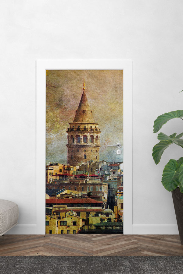 sınıf, kapı, giydirme, tasarım Galata Kulesi Kapı Giydirme İstanbul Tarihi Mimari Dekoratif Baskı 9789