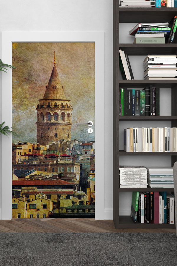 sınıf,kapı,giydirme,tasarım Galata Kulesi Kapı Giydirme İstanbul Tarihi Mimari Dekoratif Baskı 9789