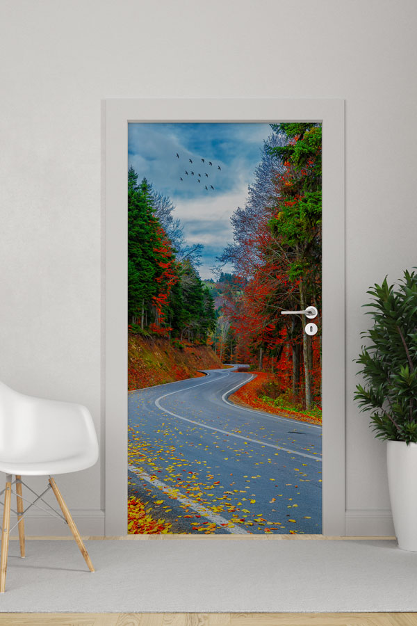 school,class,door,decoration Sonbahar Orman Yolu Manzarası Kapı Giydirme 9802