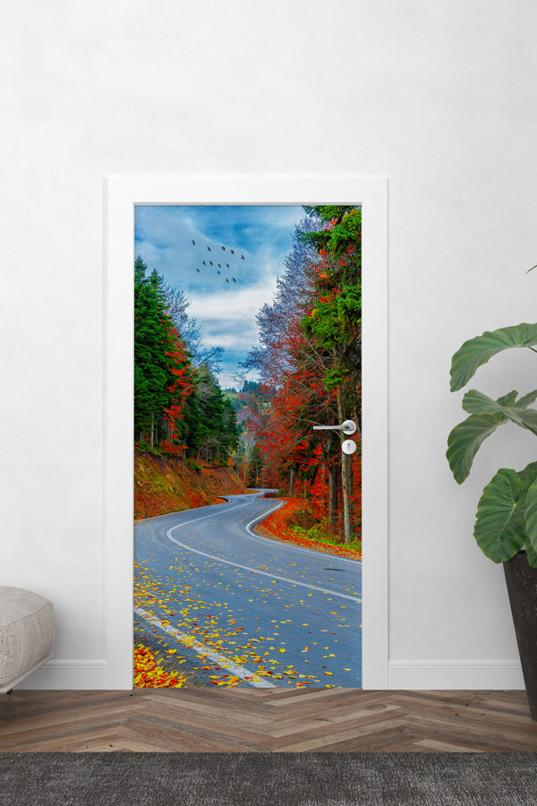 sınıf, kapı, giydirme, tasarım Sonbahar Orman Yolu Manzarası Kapı Giydirme 9802