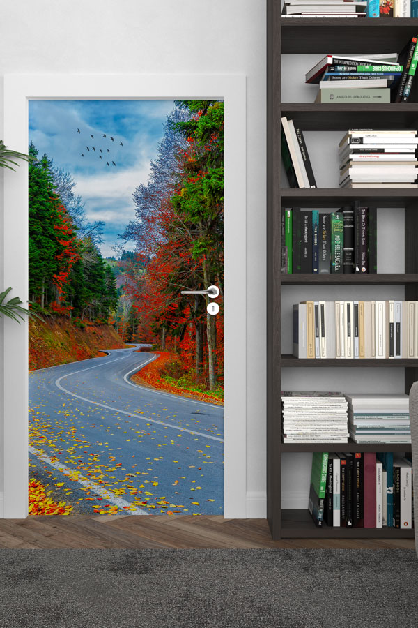 sınıf,kapı,giydirme,tasarım Sonbahar Orman Yolu Manzarası Kapı Giydirme 9802