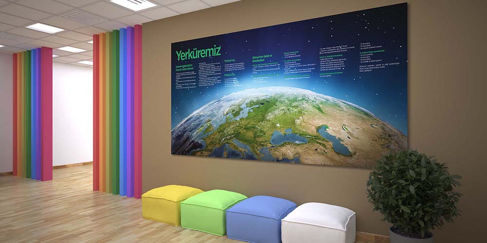 Yerküremiz Temalı Detaylı Duvar Dekoru - Coğrafya & Sosyal Bilgiler Sınıfı F-124