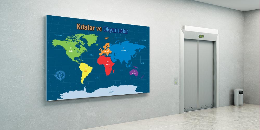 Kıtalar ve Okyanuslar Dünya Haritası Duvar Dekoru F-115