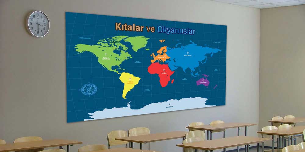 Kıtalar ve Okyanuslar Dünya Haritası Duvar Dekoru F-115