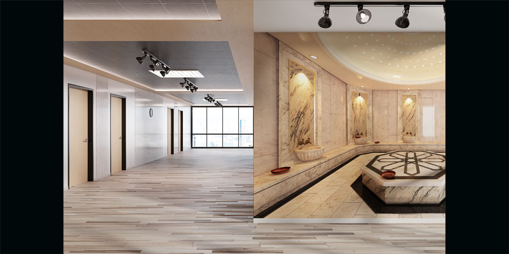 spa-duvar-kagidi-5942-03 Bakır tas ve kese aksesuarlarıyla geleneksel hamam atmosferi sunan otantik spa duvar dekorasyonu görseli. 5942