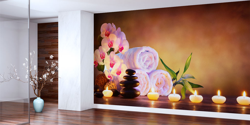 Spa Mum Işığı ve Orkide Duvar Kağıdı 5950