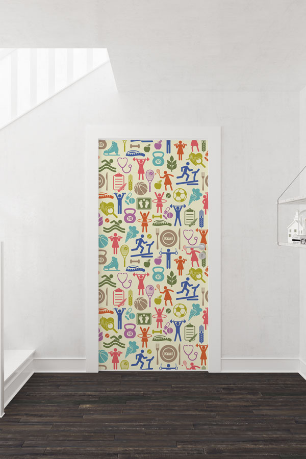 sport-door-art-decor-8967-01 Sağlıklı Yaşam ve Spor Temalı İkonlar Kapı Giydirme 8967