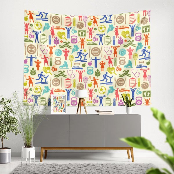 Sağlıklı Yaşam ve Spor Desenleri Duvar Örtüsü 8444