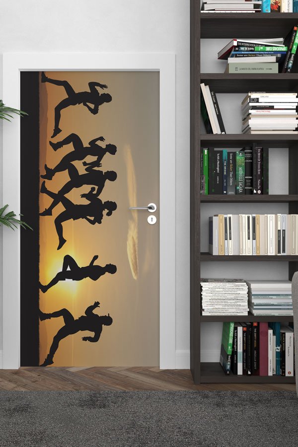 Güneş Batımı Koşucular Silüeti Kapı Giydirme 8958