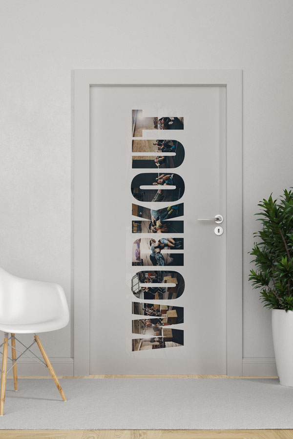 "WORKOUT" Harfleri İçinde Antrenman Sahneleri Kapı Giydirme 8949