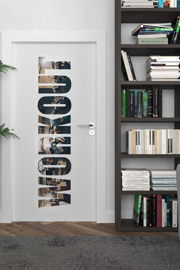 "WORKOUT" Harfleri İçinde Antrenman Sahneleri Kapı Giydirme 8949