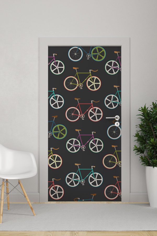 Renkli Bisiklet Desenli Kapı Giydirme 8968