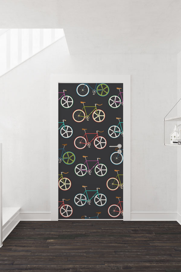 Renkli Bisiklet Desenli Kapı Giydirme 8968