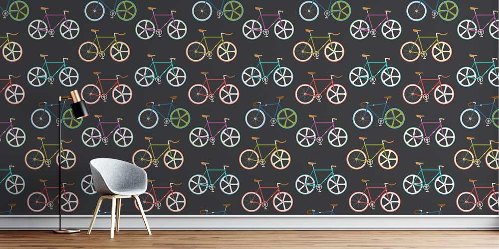sports-class-wall-decor-1071-00 Renkli Bisiklet Desenli Duvar Kağıdı 1071