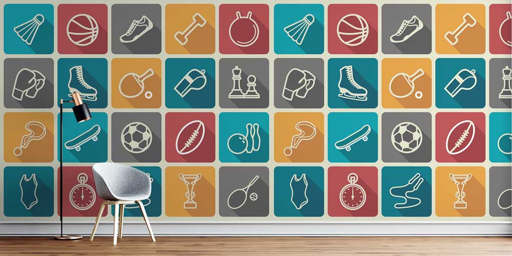 Düz Renk Bloklarda Spor İkonları Duvar Kağıdı 1070