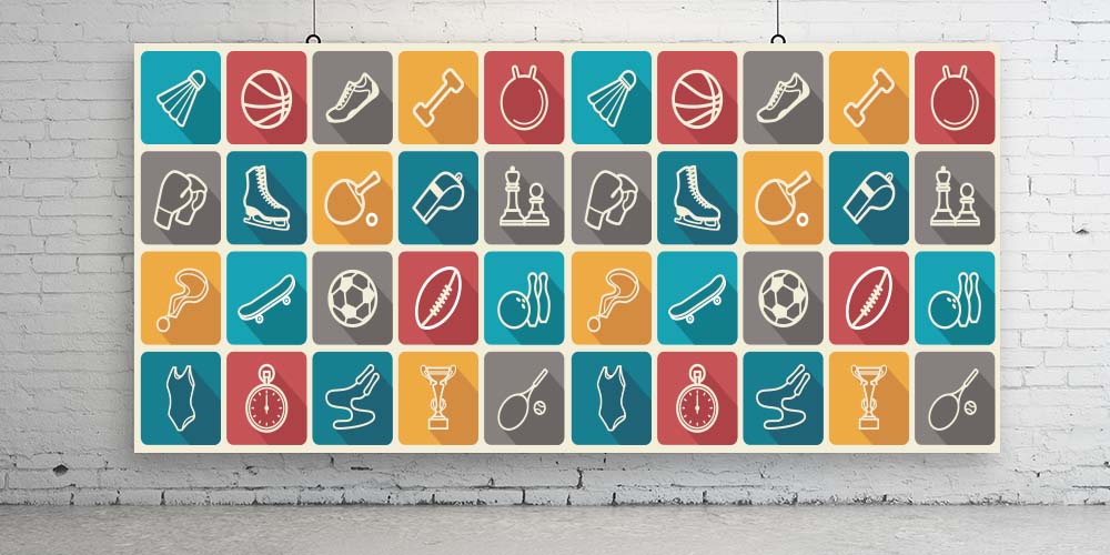Düz Renk Bloklarda Spor İkonları Duvar Kağıdı 1070