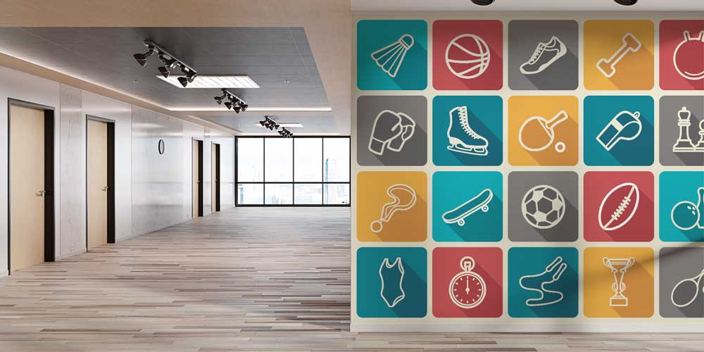 Düz Renk Bloklarda Spor İkonları Duvar Kağıdı 1070