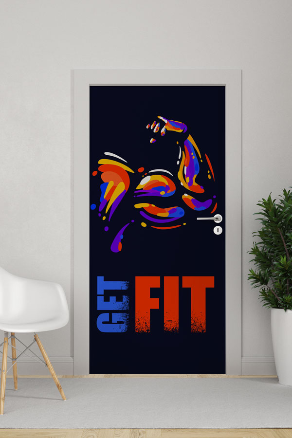 sports-club-doors-design-8937-0 Renkli Kas Kolu ve "GET FIT" Motivasyon Kapı Giydirme 8937