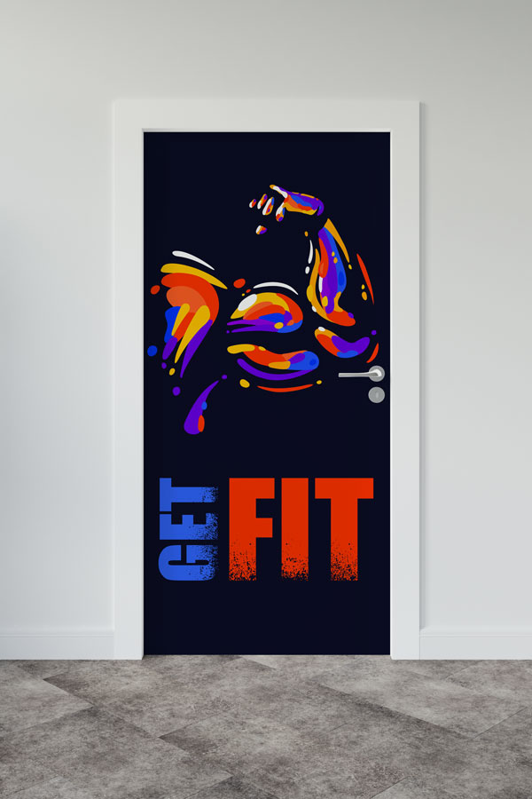 Renkli Kas Kolu ve "GET FIT" Motivasyon Kapı Giydirme 8937