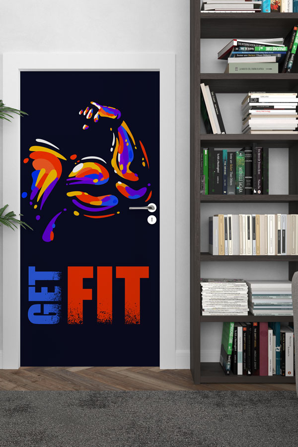 sports-club-doors-design-8937-02 Renkli Kas Kolu ve "GET FIT" Motivasyon Kapı Giydirme 8937