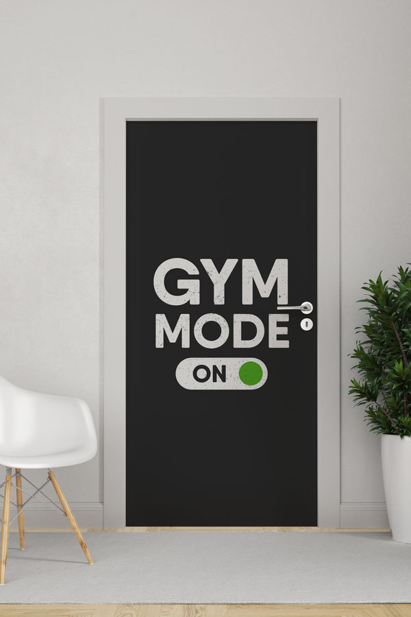 sports-door-art-decor-8931-0 "GYM MODE ON" Temalı Kapı Giydirme 8931