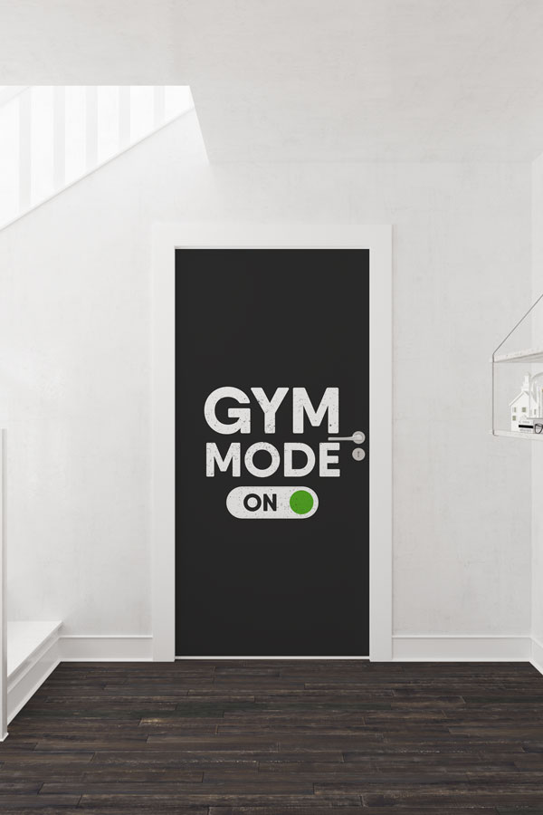 sports-door-art-decor-8931-01 "GYM MODE ON" Temalı Kapı Giydirme 8931