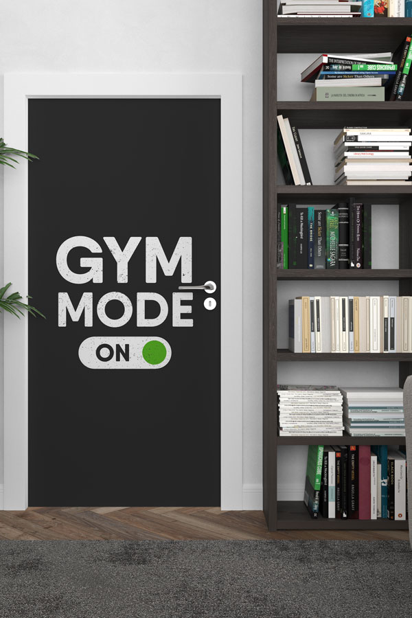 sports-door-art-decor-8931-02 "GYM MODE ON" Temalı Kapı Giydirme 8931